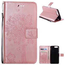 Embossing Butterfly Tree Leather Wallet Case for OnePlus 5 - Rose Pink