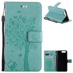 Embossing Butterfly Tree Leather Wallet Case for OnePlus 5 - Cyan