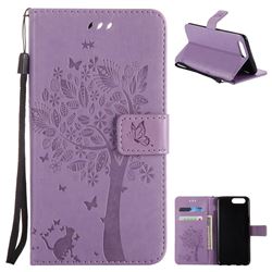 Embossing Butterfly Tree Leather Wallet Case for OnePlus 5 - Violet