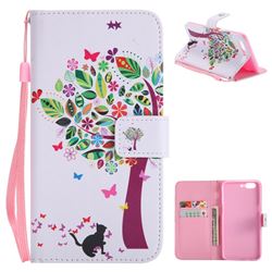 Cat and Tree PU Leather Wallet Case for OnePlus 5