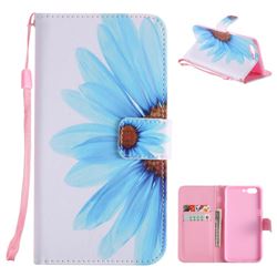 Blue Sunflower PU Leather Wallet Case for OnePlus 5