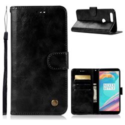 Luxury Retro Leather Wallet Case for OnePlus 5T - Black