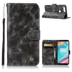 Luxury Retro Leather Wallet Case for OnePlus 5T - Gray