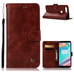 Luxury Retro Leather Wallet Case for OnePlus 5T - Wine Red