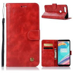 Luxury Retro Leather Wallet Case for OnePlus 5T - Red
