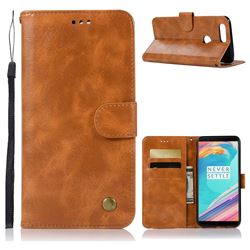 Luxury Retro Leather Wallet Case for OnePlus 5T - Golden