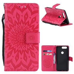 Embossing Sunflower Leather Wallet Case for OnePlus 5T - Red