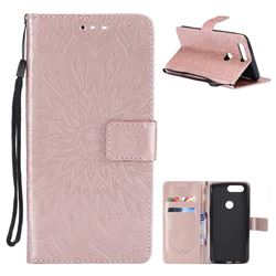 Embossing Sunflower Leather Wallet Case for OnePlus 5T - Rose Gold