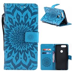 Embossing Sunflower Leather Wallet Case for OnePlus 5T - Blue