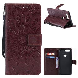 Embossing Sunflower Leather Wallet Case for OnePlus 5T - Brown