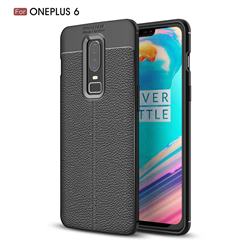 Luxury Auto Focus Litchi Texture Silicone TPU Back Cover for OnePlus 6 - Black