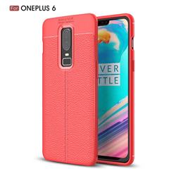 Luxury Auto Focus Litchi Texture Silicone TPU Back Cover for OnePlus 6 - Red