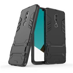 Armor Premium Tactical Grip Kickstand Shockproof Dual Layer Rugged Hard Cover for OnePlus 6 - Black