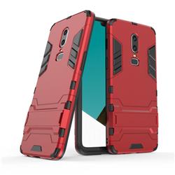 Armor Premium Tactical Grip Kickstand Shockproof Dual Layer Rugged Hard Cover for OnePlus 6 - Wine Red