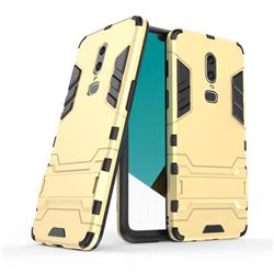 Armor Premium Tactical Grip Kickstand Shockproof Dual Layer Rugged Hard Cover for OnePlus 6 - Golden
