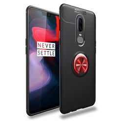 Auto Focus Invisible Ring Holder Soft Phone Case for OnePlus 6 - Black Red