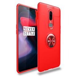 Auto Focus Invisible Ring Holder Soft Phone Case for OnePlus 6 - Red