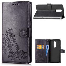 Embossing Imprint Four-Leaf Clover Leather Wallet Case for OnePlus 6 - Black