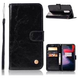 Luxury Retro Leather Wallet Case for OnePlus 6 - Black