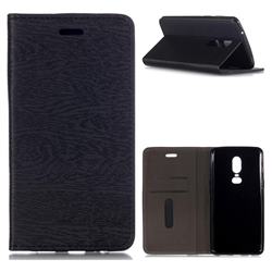 Tree Bark Pattern Automatic suction Leather Wallet Case for OnePlus 6 - Black
