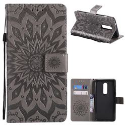 Embossing Sunflower Leather Wallet Case for OnePlus 6 - Gray