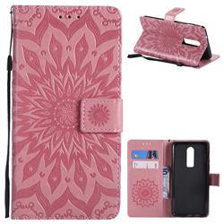 Embossing Sunflower Leather Wallet Case for OnePlus 6 - Pink