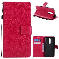 Embossing Sunflower Leather Wallet Case for OnePlus 6 - Red