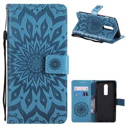 Embossing Sunflower Leather Wallet Case for OnePlus 6 - Blue