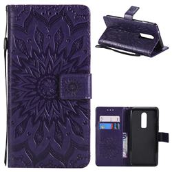 Embossing Sunflower Leather Wallet Case for OnePlus 6 - Purple