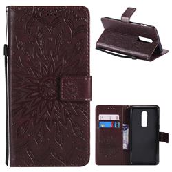 Embossing Sunflower Leather Wallet Case for OnePlus 6 - Brown