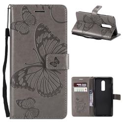 Embossing 3D Butterfly Leather Wallet Case for OnePlus 6 - Gray