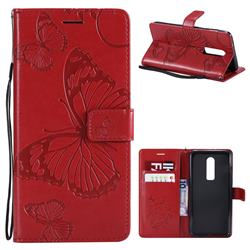 Embossing 3D Butterfly Leather Wallet Case for OnePlus 6 - Red