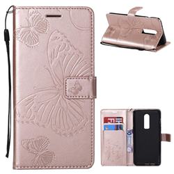 Embossing 3D Butterfly Leather Wallet Case for OnePlus 6 - Rose Gold