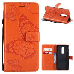 Embossing 3D Butterfly Leather Wallet Case for OnePlus 6 - Orange