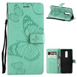 Embossing 3D Butterfly Leather Wallet Case for OnePlus 6 - Green