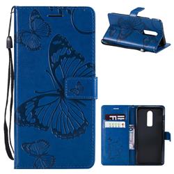 Embossing 3D Butterfly Leather Wallet Case for OnePlus 6 - Blue