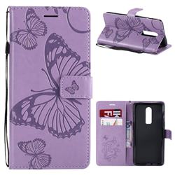 Embossing 3D Butterfly Leather Wallet Case for OnePlus 6 - Purple