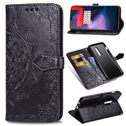 Embossing Imprint Mandala Flower Leather Wallet Case for OnePlus 6 - Black