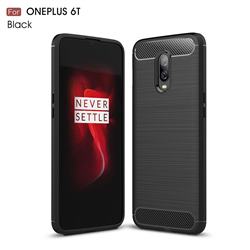 Luxury Carbon Fiber Brushed Wire Drawing Silicone TPU Back Cover for OnePlus 6T - Black