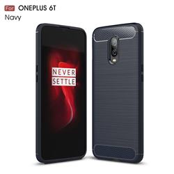 Luxury Carbon Fiber Brushed Wire Drawing Silicone TPU Back Cover for OnePlus 6T - Navy