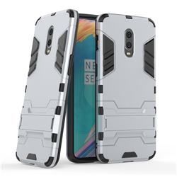 Armor Premium Tactical Grip Kickstand Shockproof Dual Layer Rugged Hard Cover for OnePlus 6T - Silver