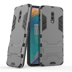 Armor Premium Tactical Grip Kickstand Shockproof Dual Layer Rugged Hard Cover for OnePlus 6T - Gray