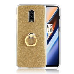 Luxury Soft TPU Glitter Back Ring Cover with 360 Rotate Finger Holder Buckle for OnePlus 6T - Golden