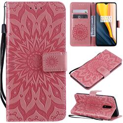 Embossing Sunflower Leather Wallet Case for OnePlus 6T - Pink