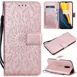 Embossing Sunflower Leather Wallet Case for OnePlus 6T - Rose Gold