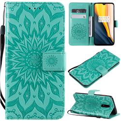 Embossing Sunflower Leather Wallet Case for OnePlus 6T - Green