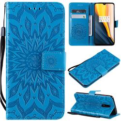 Embossing Sunflower Leather Wallet Case for OnePlus 6T - Blue