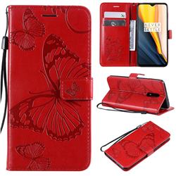 Embossing 3D Butterfly Leather Wallet Case for OnePlus 6T - Red