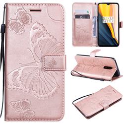 Embossing 3D Butterfly Leather Wallet Case for OnePlus 6T - Rose Gold