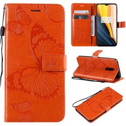 Embossing 3D Butterfly Leather Wallet Case for OnePlus 6T - Orange